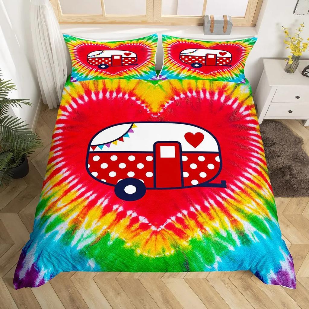 Tie Dye Duvet Cover Set Bohemian Hippie Spiral Bedding Sets Ethnic Boho Comforter Cover Set Swirl Tie Dye Pattern Quilt Covers