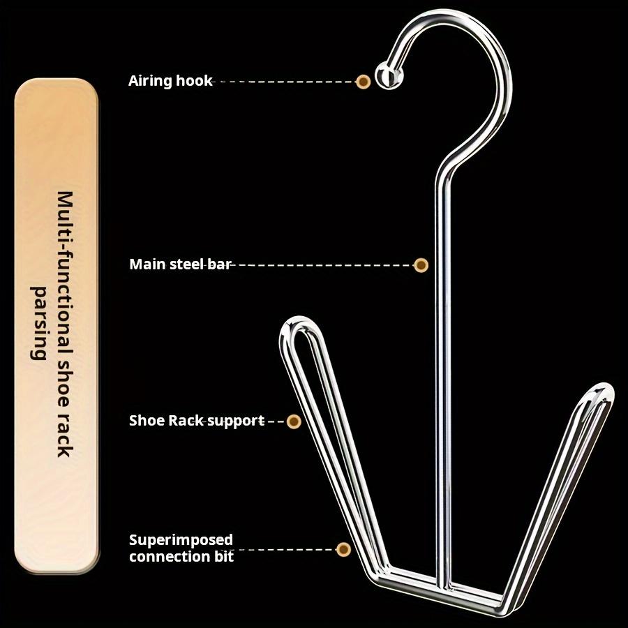 3 Stück/Set Edelstahl Schuhregal Kleiderbügel Metall Aufbewahrungsbox Platzsparend mit Schrankhaken Silber Haushalts Wäsche Zubehör