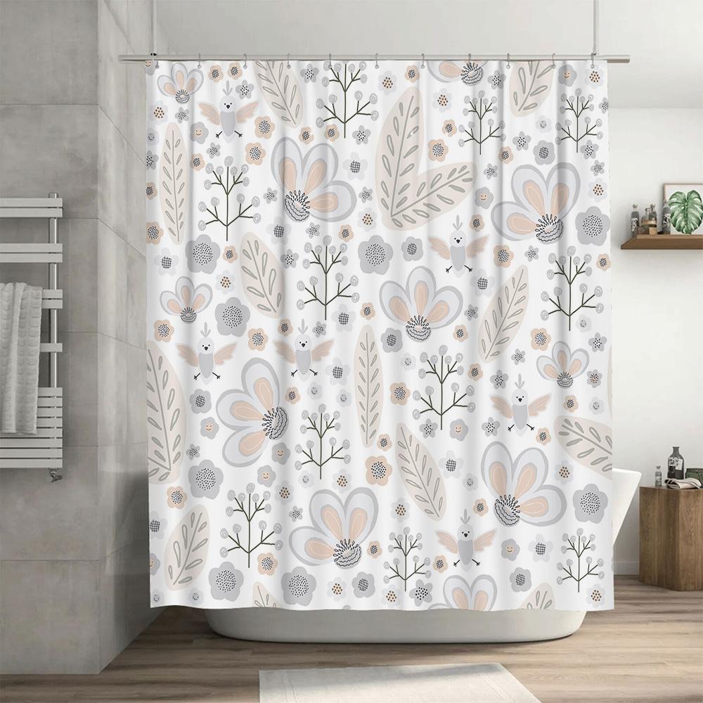 Soft Stylish Shower Curtain Floral Design for Bathrooms