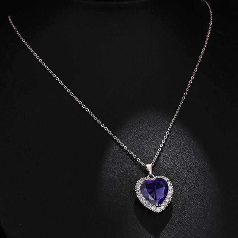 Buy Fashion Pendant Necklaces Purple Amethyst Crystal Heart Jewelry for