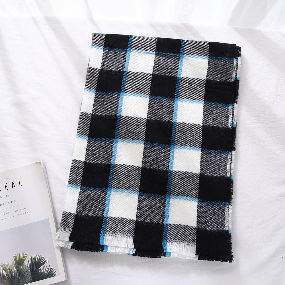 Buy Women Winter Warm Color Stitching Long Wool Shawl Plaid Soft Neck ...