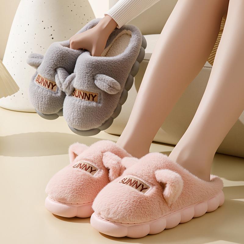 Cotton Slippers Home Autumn and Winter Cartoon Rabbit Ears Cotton Mop Velvet Warm Cotton Shoes Platform Couple Hair Slippers