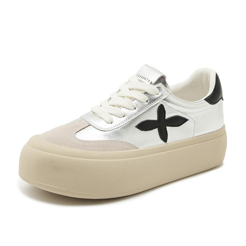 

Leather platform white shoes women s autumn 2025 new versatile German training shoes breathable silver board shoes casual sports shoes 35