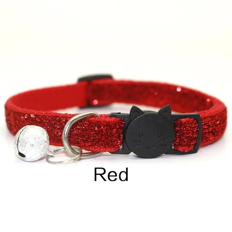 Cat Collar Pet Cat Collar with Bell Cat Face Collar Safety Buckle Cat Collar Glitter Velvet Collar