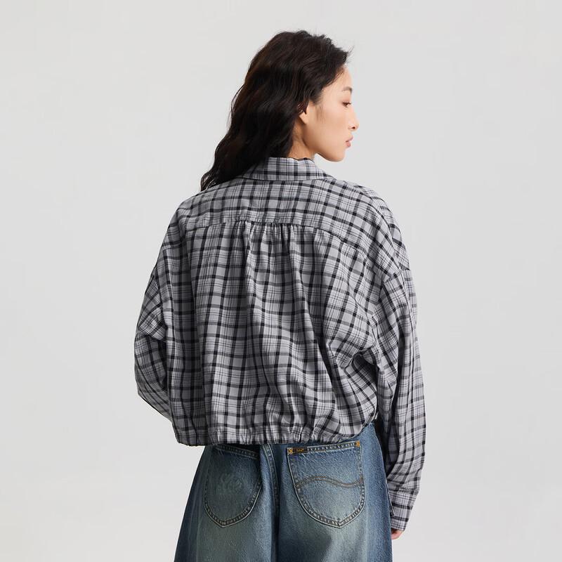 Lee Women's Plaid Short Drawstring Hem Long-Sleeve Shirt