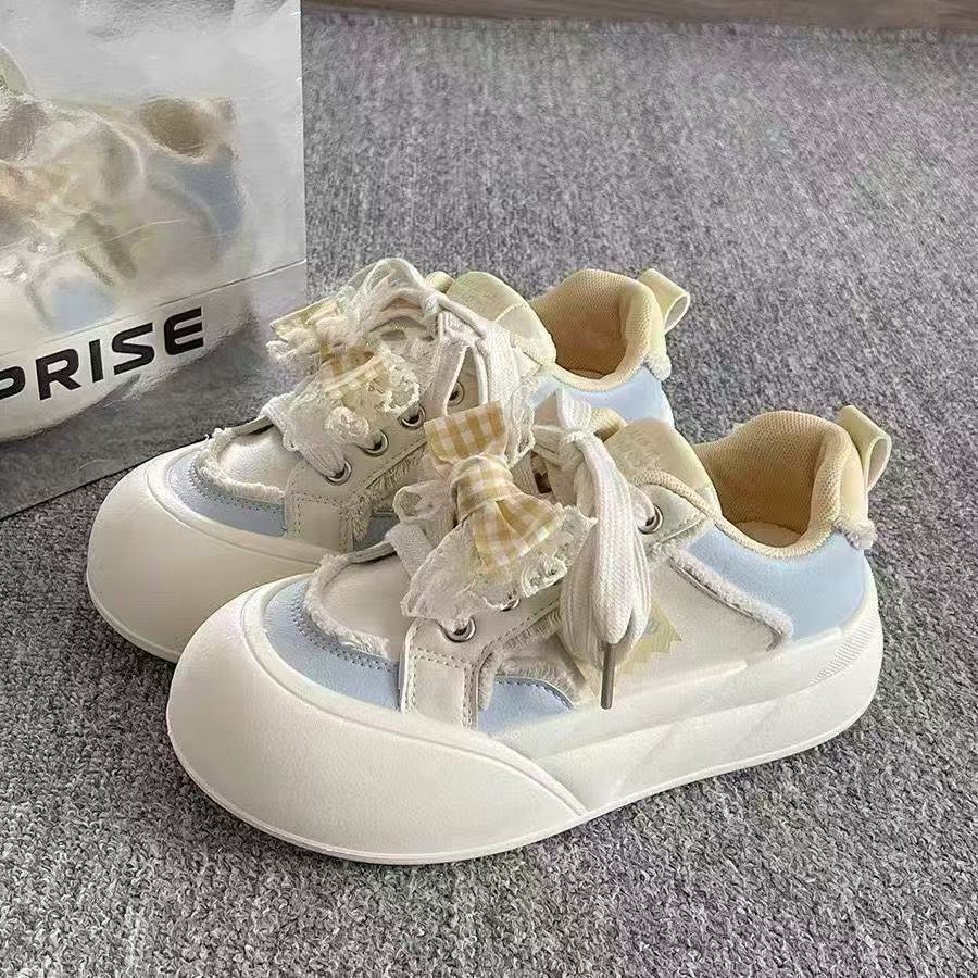 Dopamine bow big head board shoes, new platform bread shoes in spring