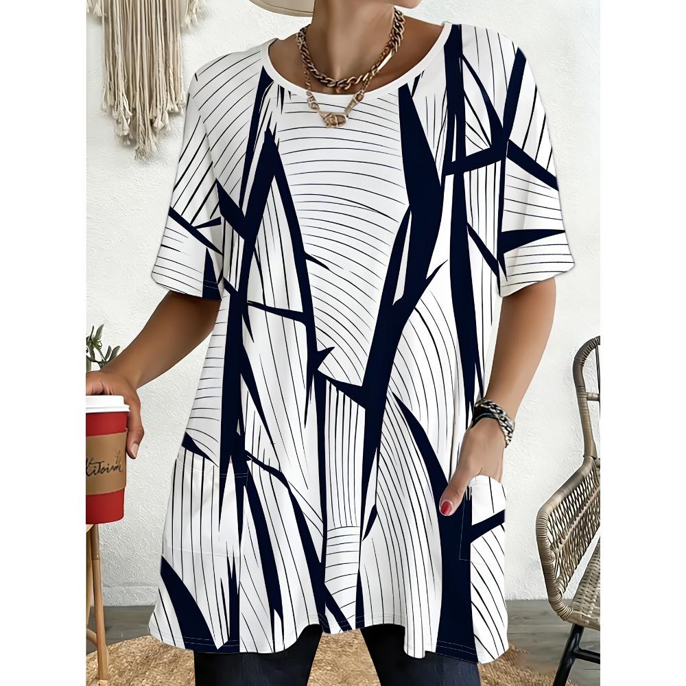 Women'S Short Sleeved Loose Top Fashion Casual Round Neck T-Shirt Easy Versatile Design Clothing