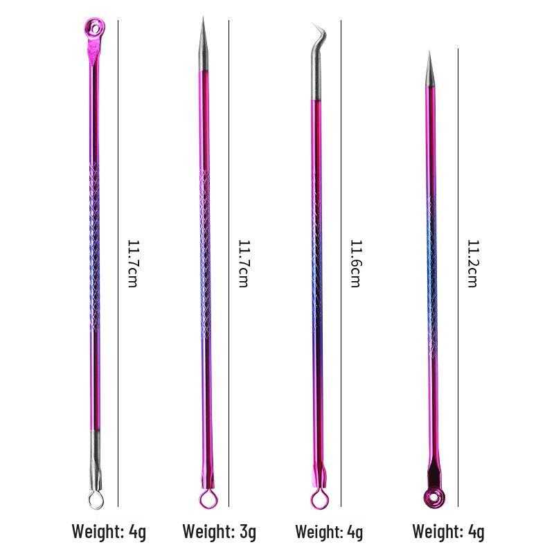 Colorful Stainless Steel Blackhead Extractor Set: 4-Piece Double-Headed Acne Needle Kit