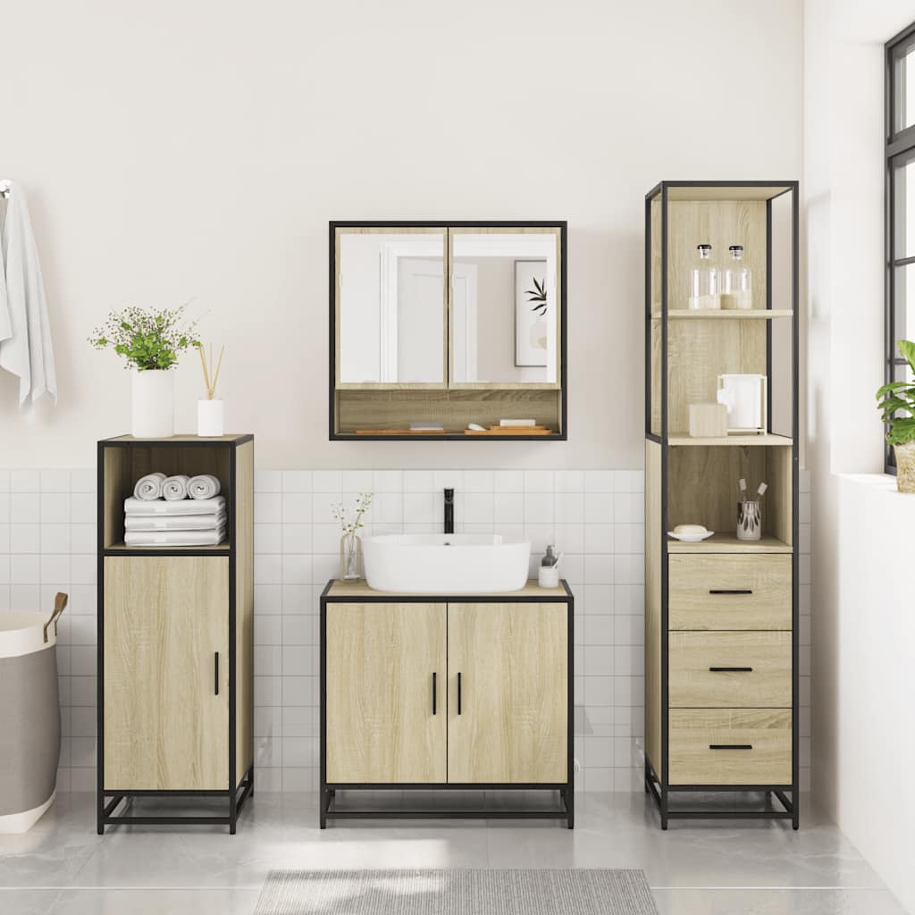 3 Piece Bathroom Furniture Set in Sonoma Oak Particleboard