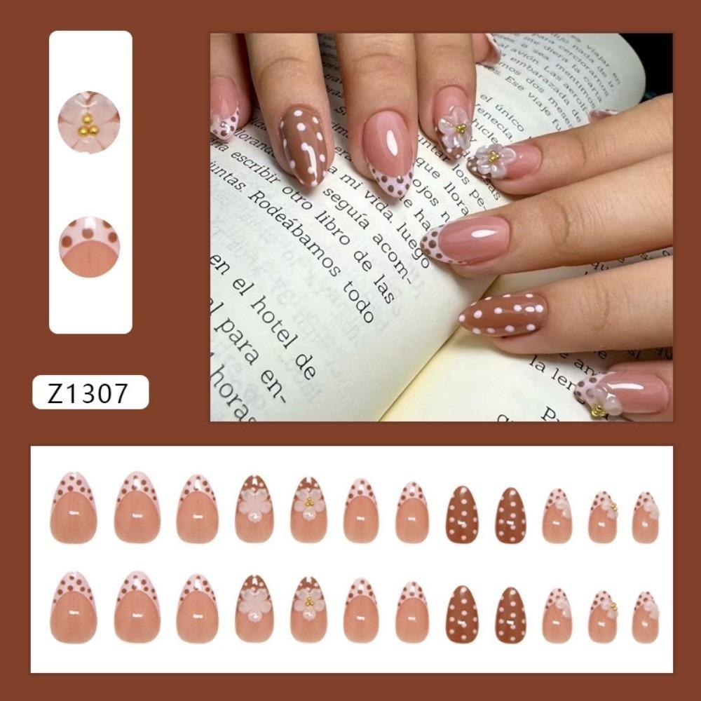 New Polka Dot False Nail 3D Flower Detachable Press on Nails Wearable Full Cover Fake Nail Women
