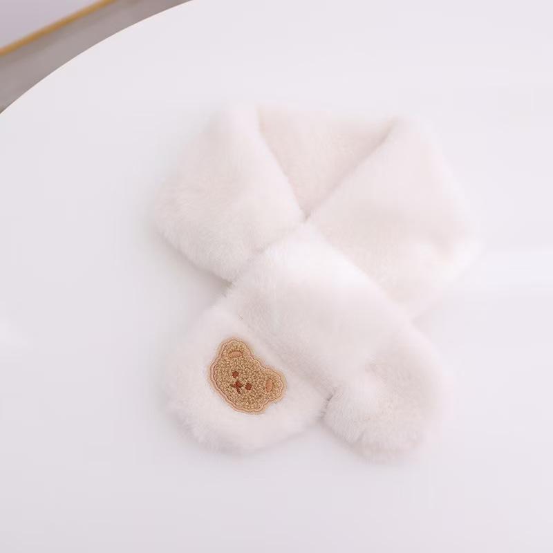 Boys Girls Winter Scarfs Thick Plush Cross Children's Scarf Baby Bib Cute Cartoon Rabbit Faux Fur Neck Protection Warm Shawl