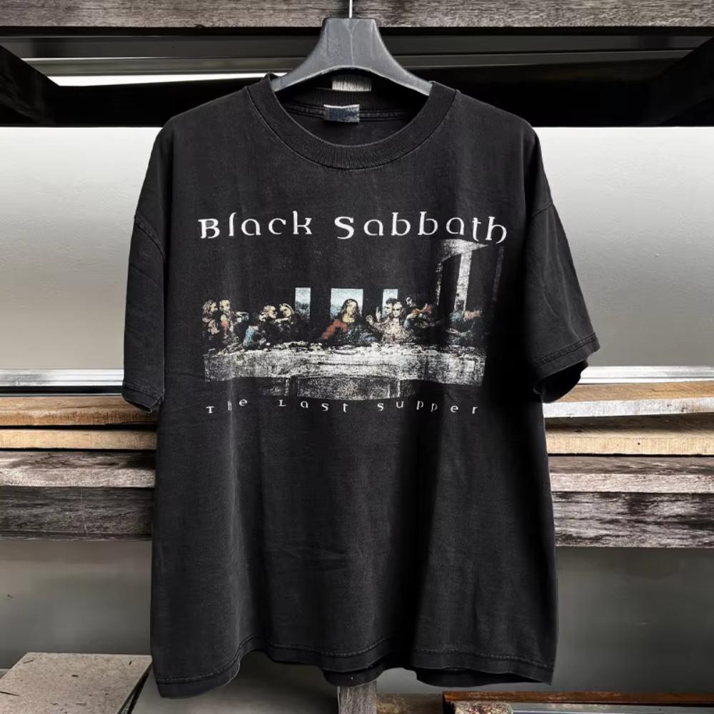 

Black Sabbath Black Sabbath Таємна вечеря Бавовняна футболка з коротким рукавом з принтом Чоловіча Жіноча Американський вінтаж Футболки з напіврукавом S
