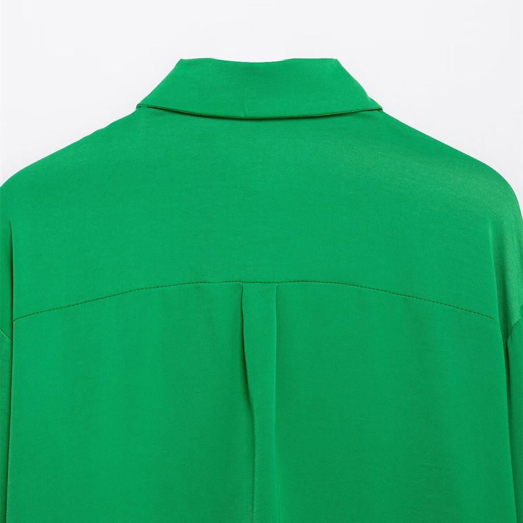 Spring 2025 Women's Minimalist Loose Satin Shirt with Long Sleeves