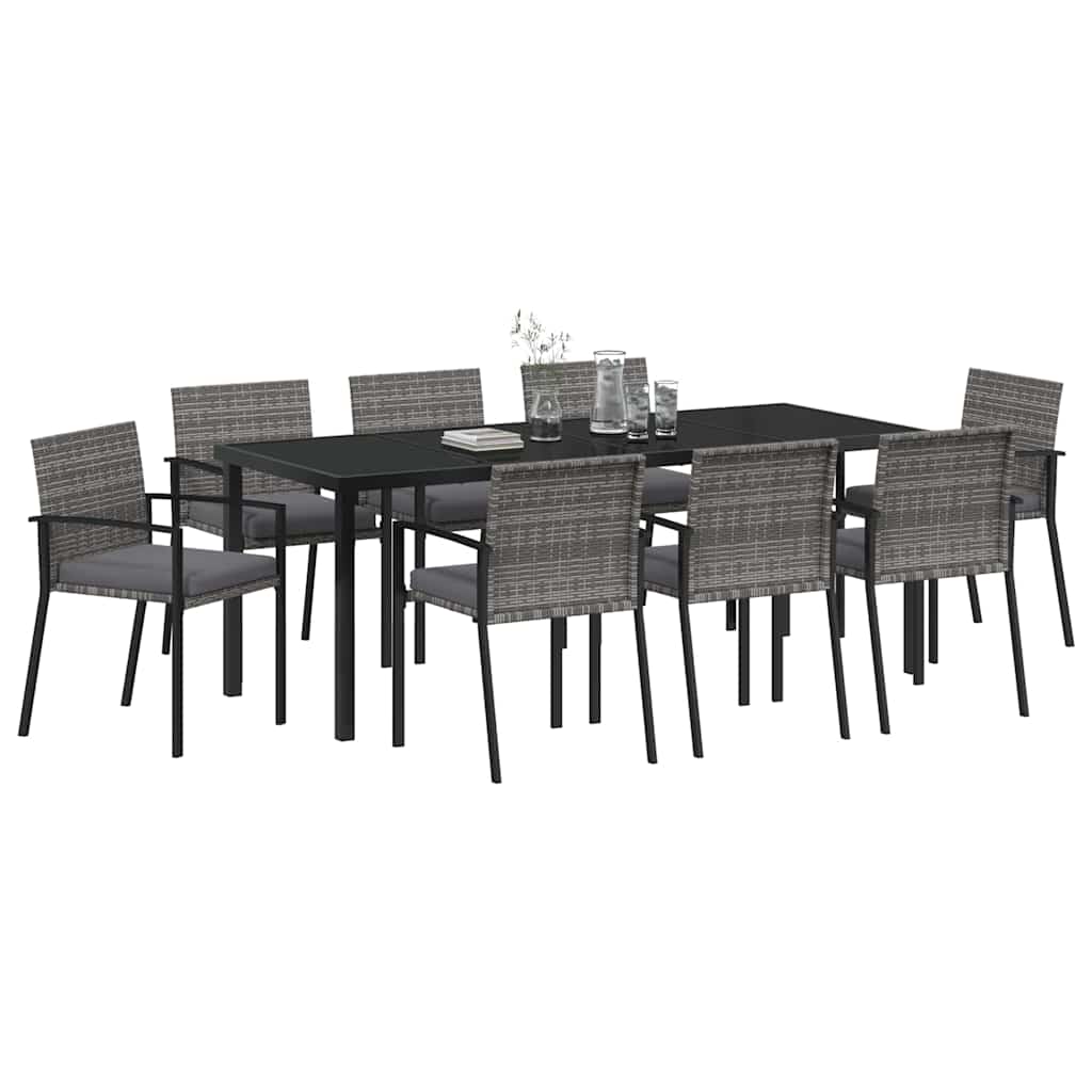 Garden Dining Set 9 pcs Gray Powder Coated Steel