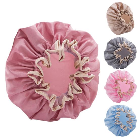 Waterproof Shower Cap Elastic Drawstring Double-Layer Water-Resistant Fabric Hair Protector Hair Care Bath Hat