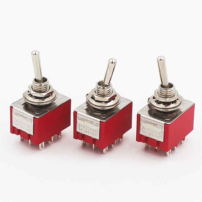 1 Stück 9-Pin Kippschalter Rot 2/3 Position Ein-Ein Dpdt Mini-Kippschalter 5A/125V-2A/250V AC MTS-402 Druckschalter