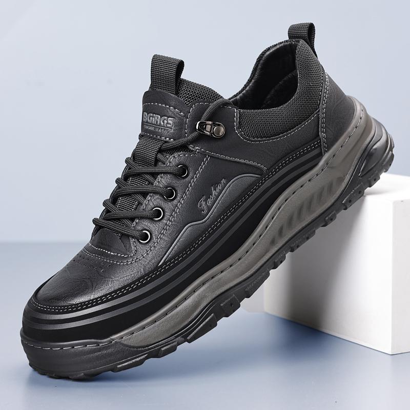 Fashion Retro Style Men's Casual Leather Shoes Comfortable Non-Slip Walking Shoes Classic Outdoor Sneakers Lace Up Male Hiking Footwear