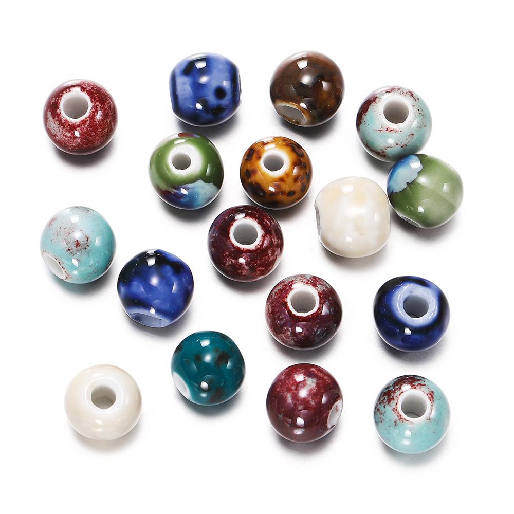 50pcs 6/8/10mm Fashion Ceramic Beads Big Hole Diy Handmade Spacer Loose Round Porcelain Beads for Jewelry Making Accessories