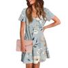 Women's Summer V-neck Casual Beach Dress Short Sleeve Floral Print Dress