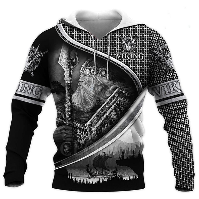 Men s Knights Templar Graphic Prints Human Viking Hoodie Hoodies Sweatshirt Streetwear M