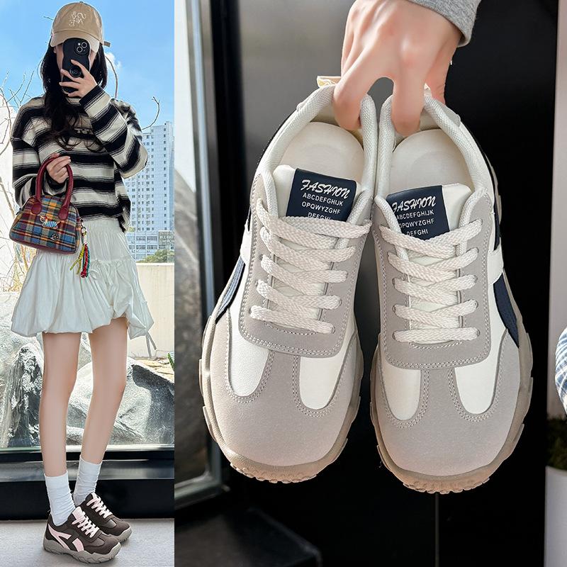 Thick-soled German training shoes women's spring and autumn 2025 new Korean version versatile round head lace-up college style casual sports