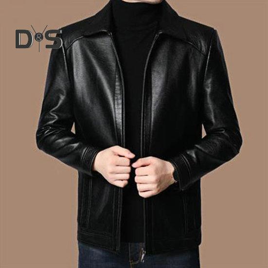 Chaqueta de Hombre Piel Sintética Color Sólido Cuello Alto Suave Grueso Cálido Manga Larga Cremallera Protección del Cuello Motocicleta A Prueba de Viento Chaqueta Fresca Otoño Invierno