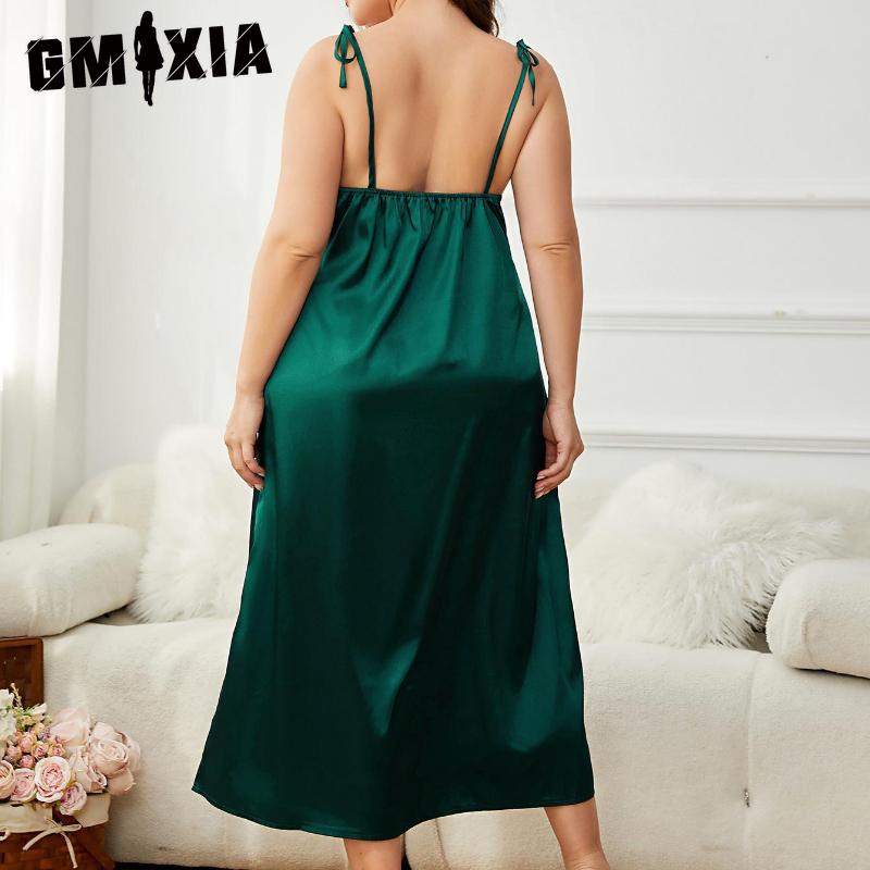 GMXIA Summer Halter Ice Silk Nightgown Women Simulation Silk Large Size Sleepwear