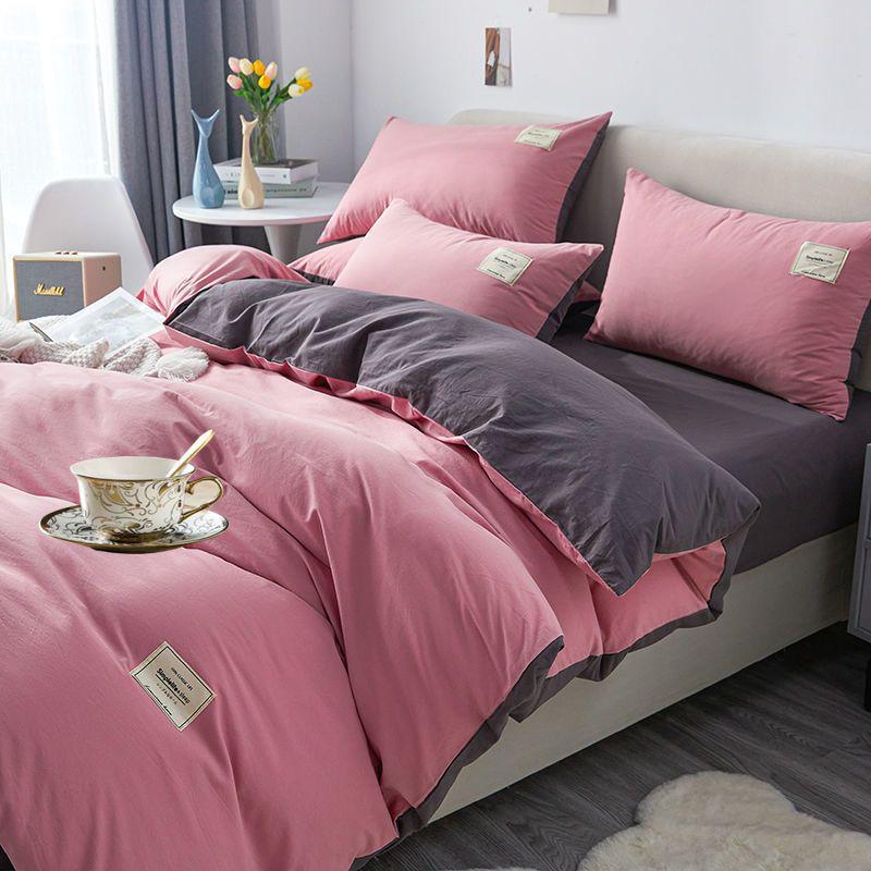 G5Z Einfarbige gewaschene Baumwoll-Bettbezug, hautfreundlich, erhältlich in Einzel- und Doppelgrößen mit Kissenbezug für Studenten