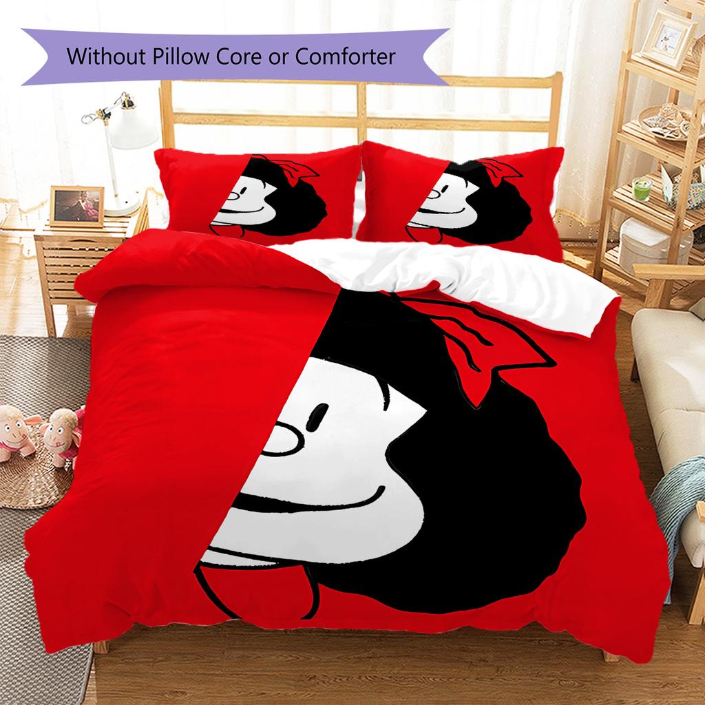 Pościel z wzorem Mafaldy, Zestaw kołdry Poszewka na kołdrę Poszewka na poduszkę Domowy prezent urodzinowy (1 * poszwa na kołdrę + 2 * poszewki na poduszki, bez rdzenia)