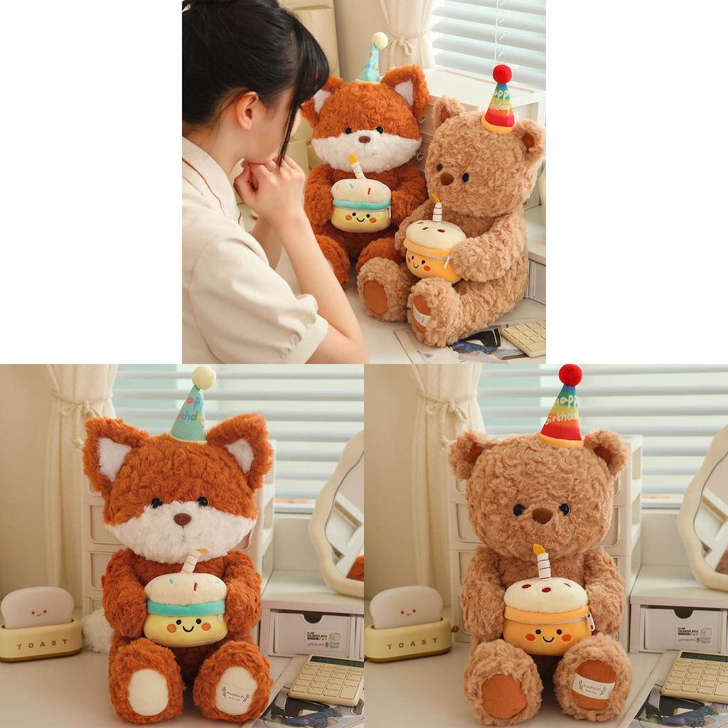 Plush Animal Toy Birthday Fox And Bear With Soft Short Plush For Kids Gift