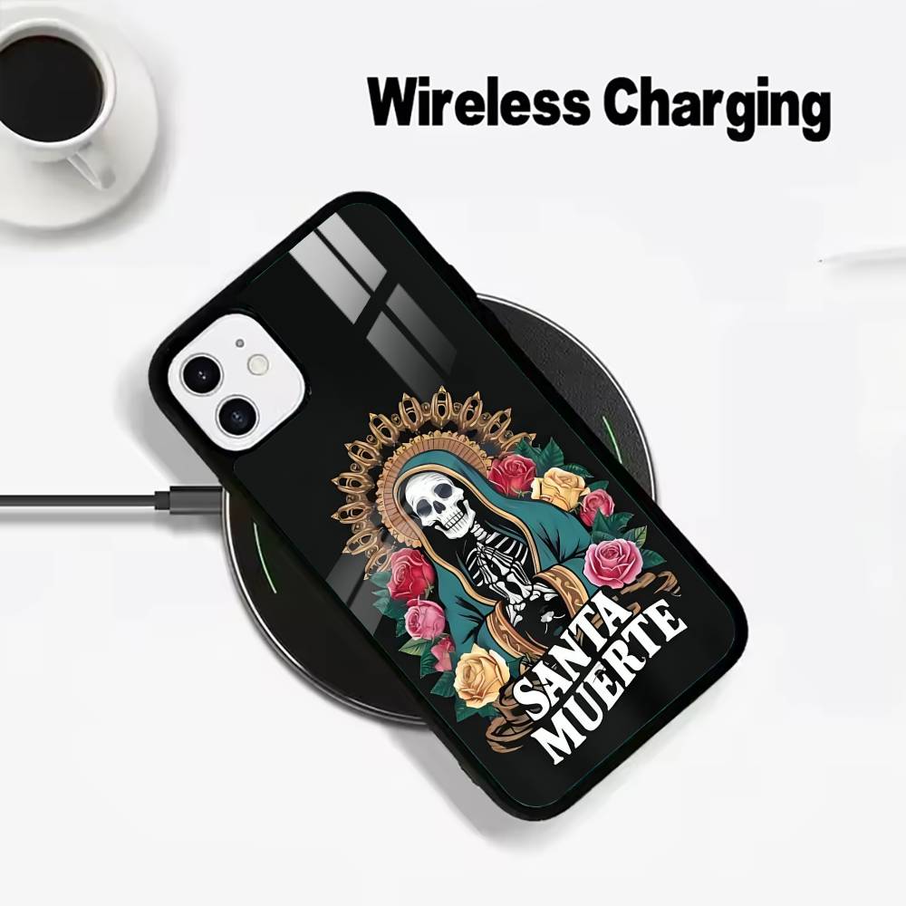 

Чехол для телефона с принтом S-Santa -M-Muerte Для IPhone17 16 15 14 13 12 11 Pro Max 16/15/14Plus Чехол для беспроводной зарядки Funda iPhone17ProMax