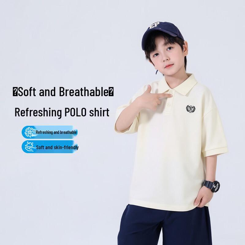 Boys  Summer Cotton Breathable Short Sleeve Polo T-Shirt 110 бежевый