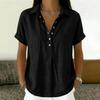 Womens Loose Fit V Neck Blouse Casual Cotton Linen Short Sleeve Shirt Button Down Lightweight Top for Daily Wear