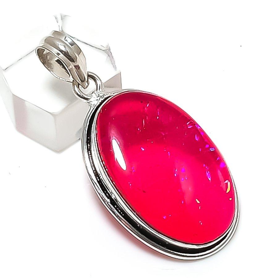 Pink Triplet Opal Gemstone Handmade 925 Sterling Silver Pendant 1.85" j1a61