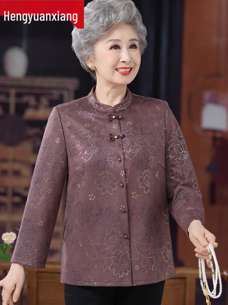 Hengyuanxiang 2025 Autumn Festive Top for Mothers - Elegant Outerwear for Middle-Aged and Elderly Women
