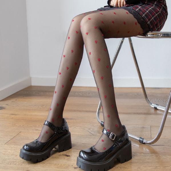 Red polka dot black pantyhose for women, ultra-thin summer style, anti-snag, sexy bare-leg illusion, non-slip pantyhose