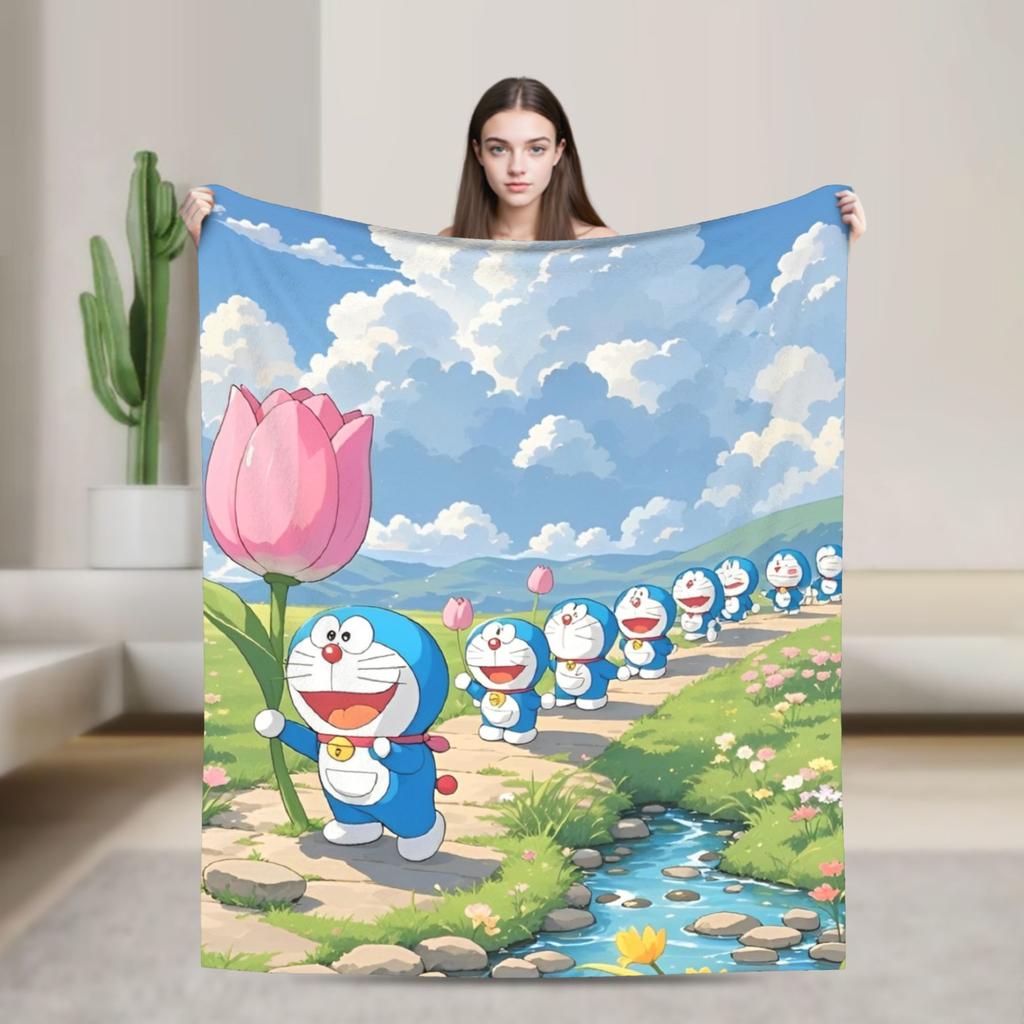 Cartoon D-Doraemon  Warm Soft Blanket  Camping Plush Throw Blanket Novelty Bedroom Flannel Bedspread Sofa Bed Cover