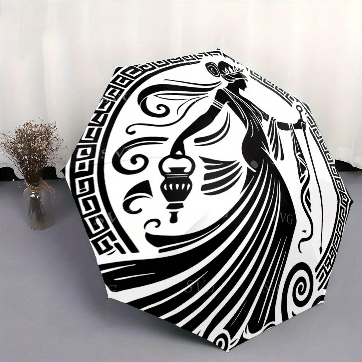 

Automatic Folding Umbrella Greek-style goddess holding a lantern. Portable collapsible design, casual accessory, Christmas bir Iron&8K
