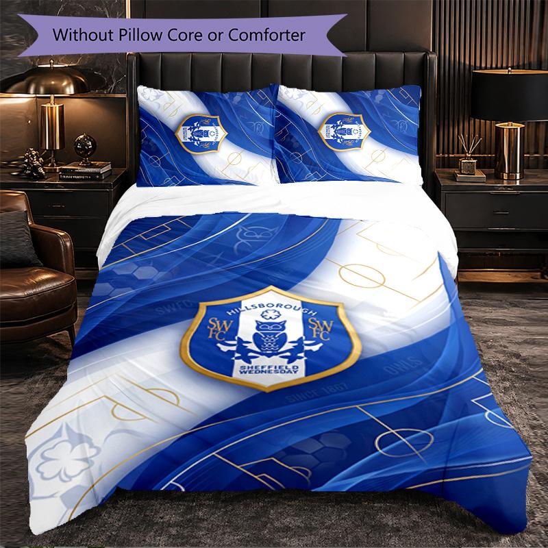 Sheffield Wednesday Football 3 Piece Bedding Set Soft Duvet Cover Set with Pillowcases Printed Bedroom Decor Set for Home