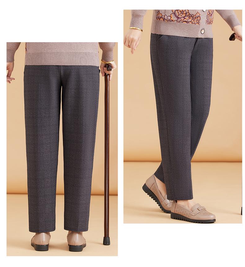 Mom's Plus Velvet Warm Cotton Pants for Middle-Aged and Elderly Women - Large Size, Loose-Fit, Suitable for Spring, Autumn, and Winter.