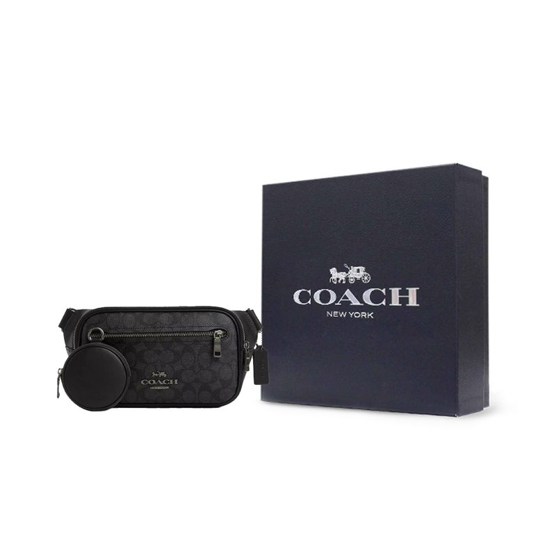 Coach Elias 29 Signature Print Reißverschluss Beschichtetes Canvas Hüfttasche Groß Herren Hüfttasche Schwarz CZ400-QBMI5