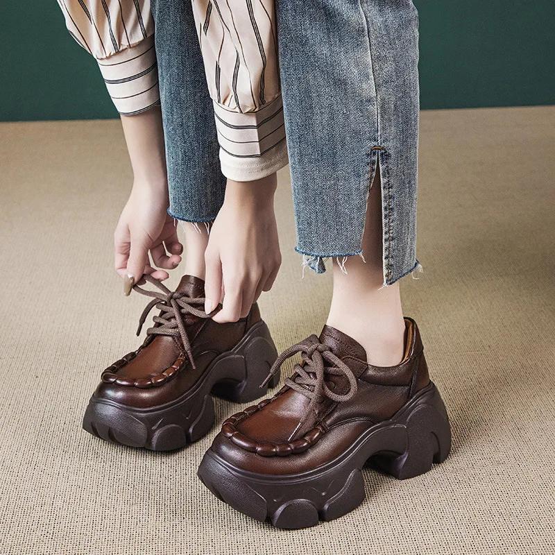 Fashion 7cm Fashion Return Autumn Spring Casual Ladies Shoes Sneakers Women Genuine Leather Platform Wedge Super Thick Female Moccasin