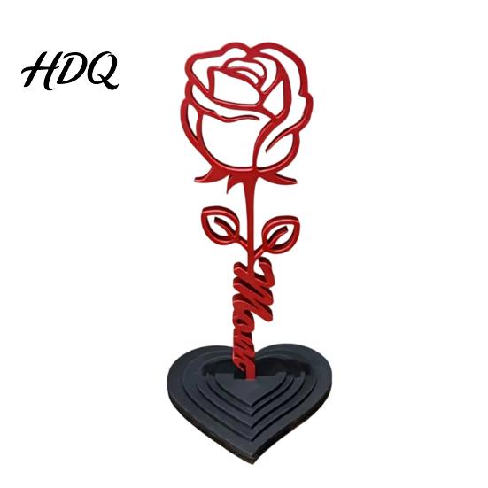 Romantic Rose Decoration And Heart Sculpture 3D Printed Red Ornament Mom Stem Detachable Flower Statue Mother's Day Birthday Gift for from Daughter