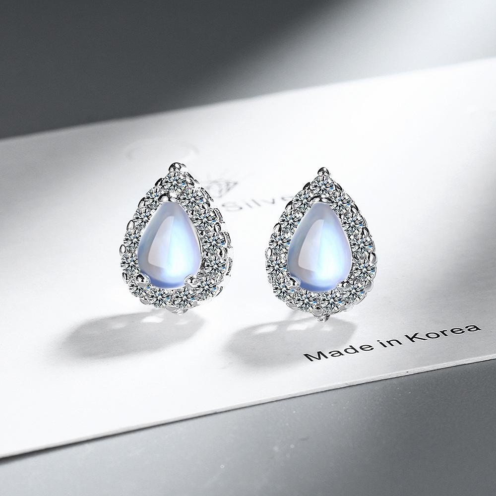 925 Sterling Silver Daily Fresh Teardrop-shaped Blue Zircon Earrings Wedding Anniversary Birthday Anniversary Party Gift