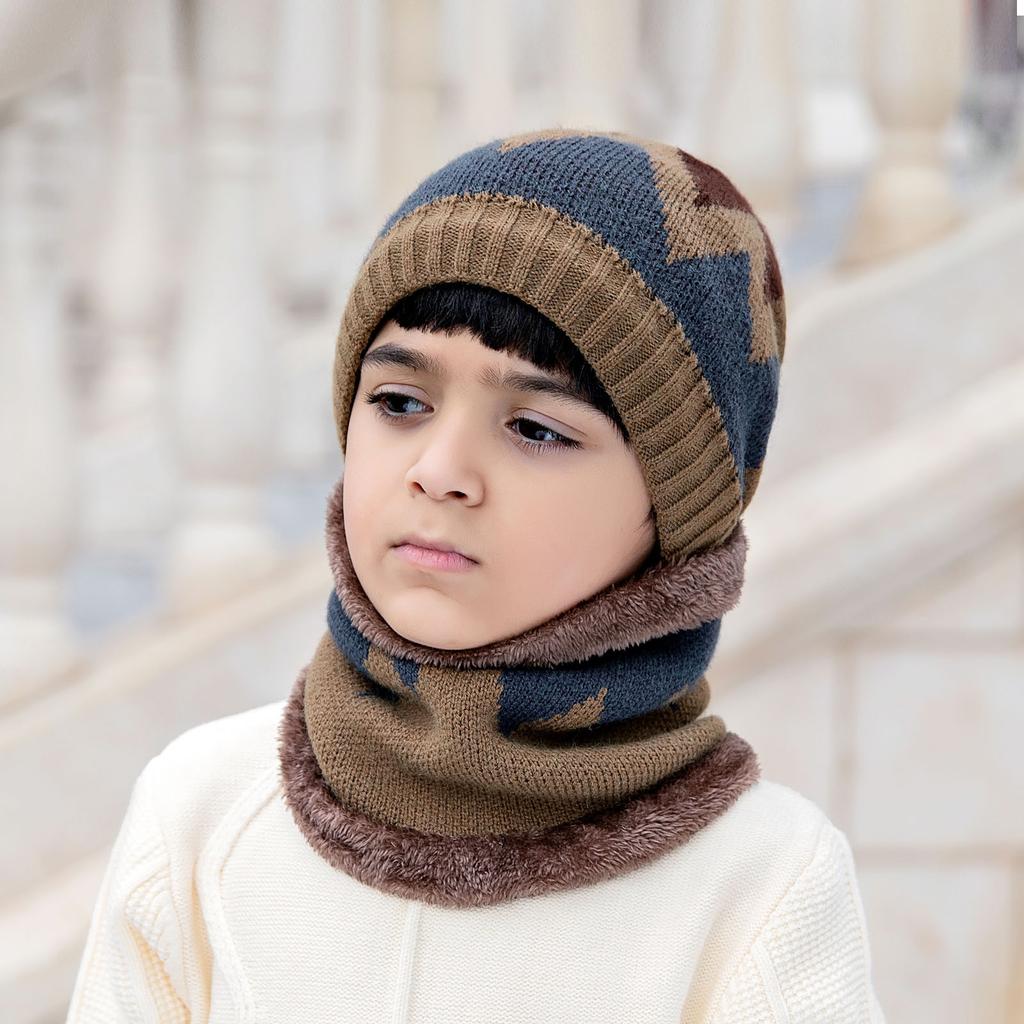 Winter Kids Thick Knit Hat Outdoor Warm Windproof Ear Cover Wool Beanie for Children Cold Weather Protection
