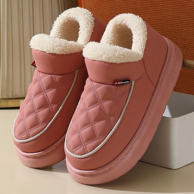Autumn Winter Warm Snow Boots for Women Plush and Thick Insulation for Warm Home Cotton Shoes Waterproof and Anti Slip Solid Color Cotton Slippers