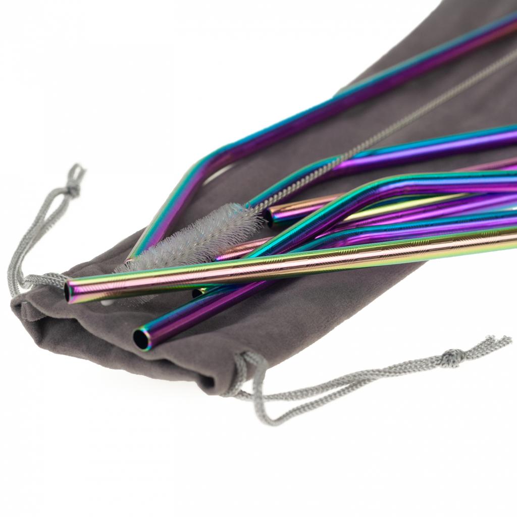 TG55946 Metal Straws X8 Eco Reusable Cleaner Case RAINBOW