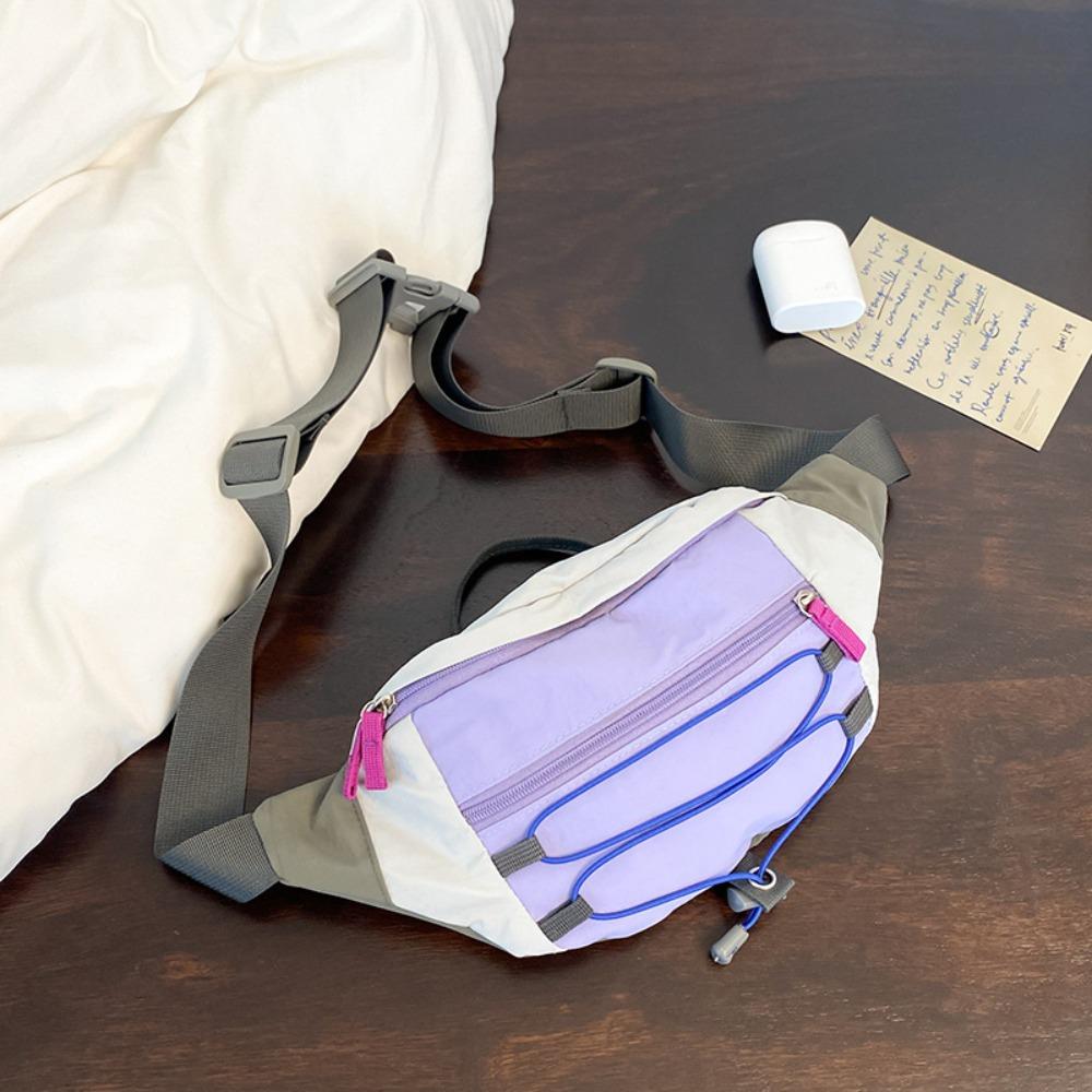 

Patchwork Contrast Color Men Chest Bag Y2k Sports Walking Bag Zipper Outdoor Waist Bag Travel фиолетовый