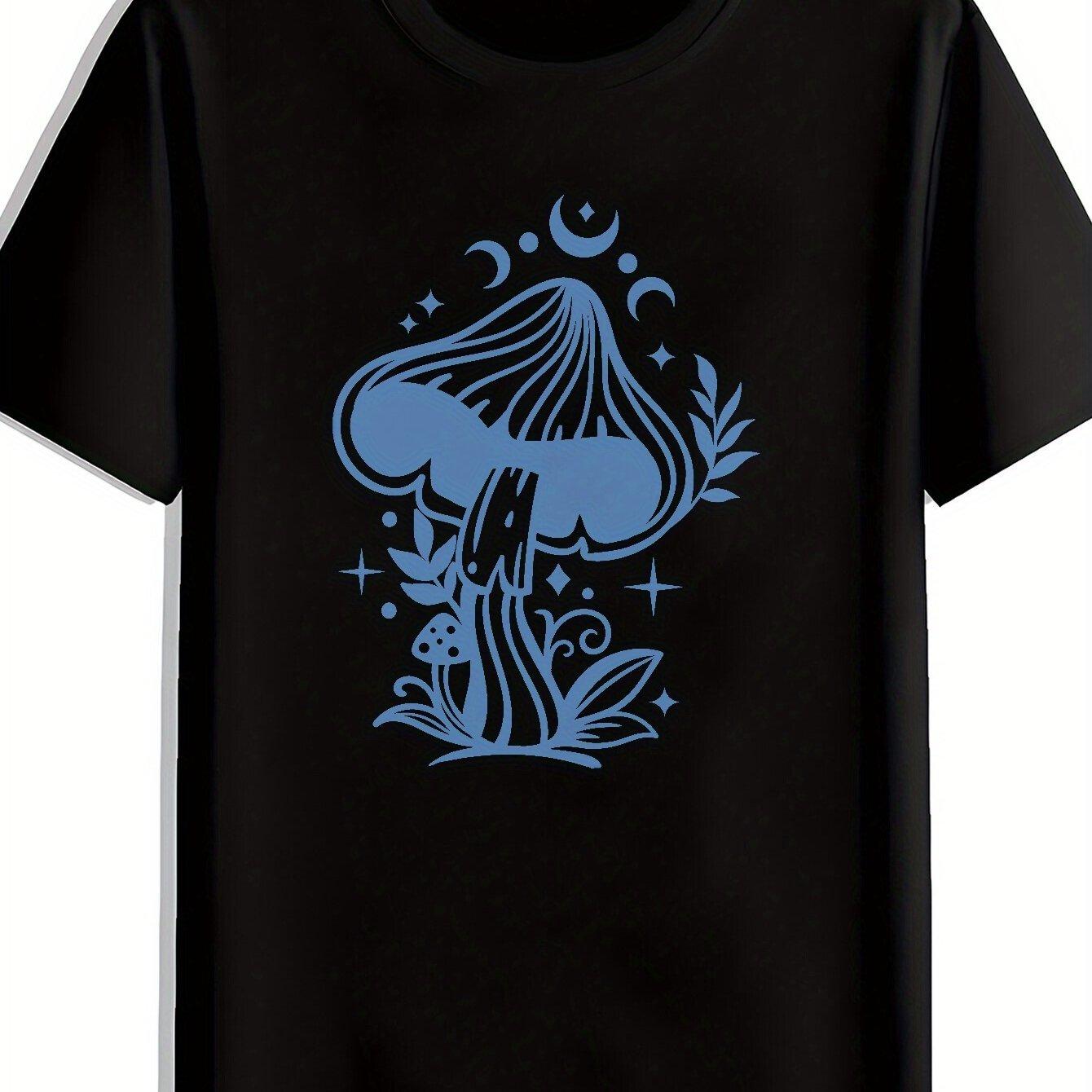 

Blue Mushroom Celestial Graphic Tee Mens Casual Cotton Short Sleeve TShirt Breathable Summer Crew Neck 4XL