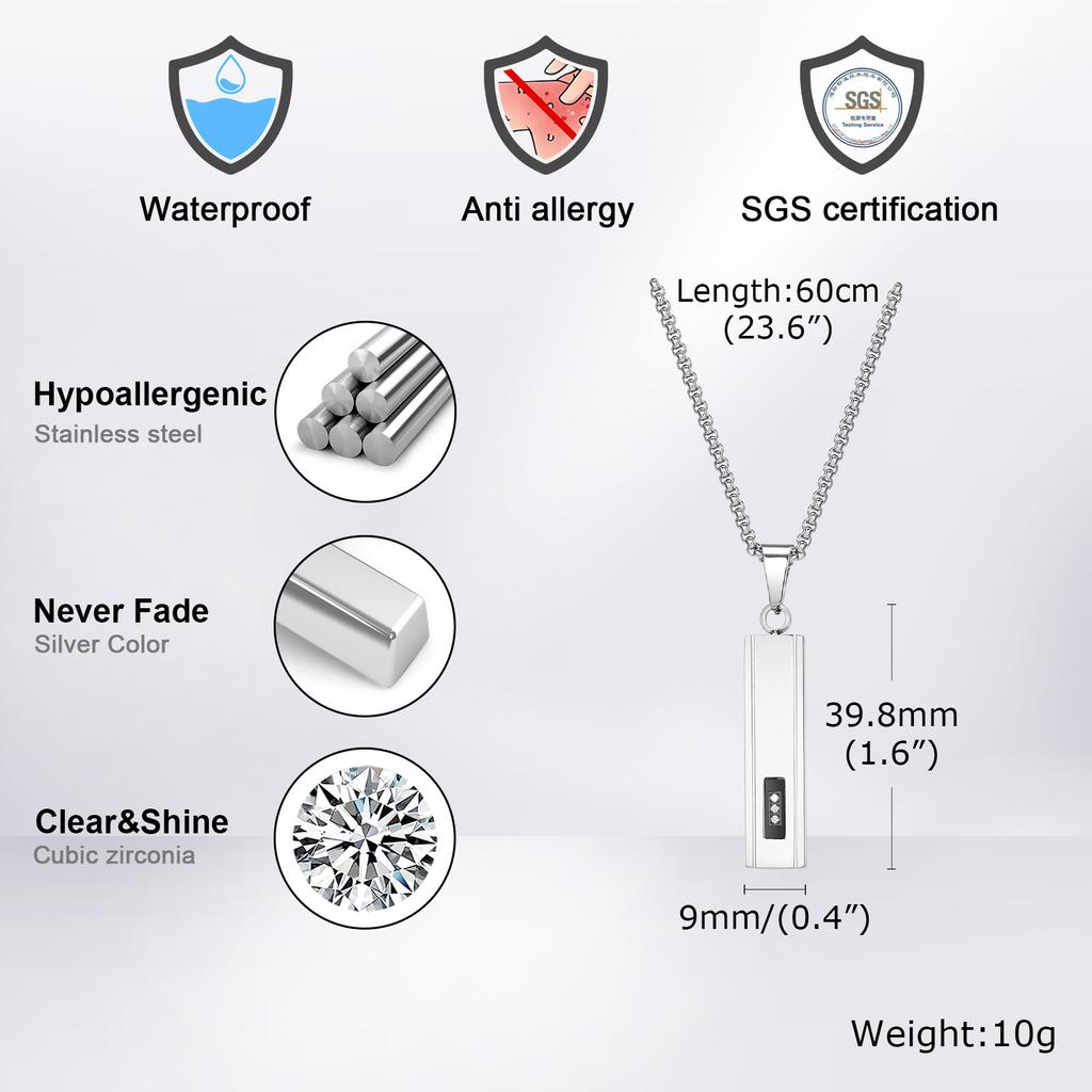 Geometric Vertical Bar Pendant Necklaces for Men Boys,Stainless Steel Necklace with 60CM Box Chain,Stylish Hiphop Jewelry Gifts